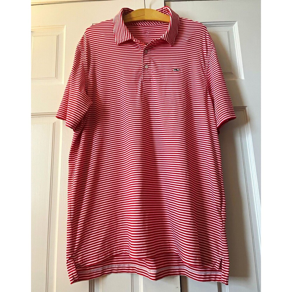 Vineyard Vines Men's L Winstead Sankaty Performance Polo Shirt Red White Striped